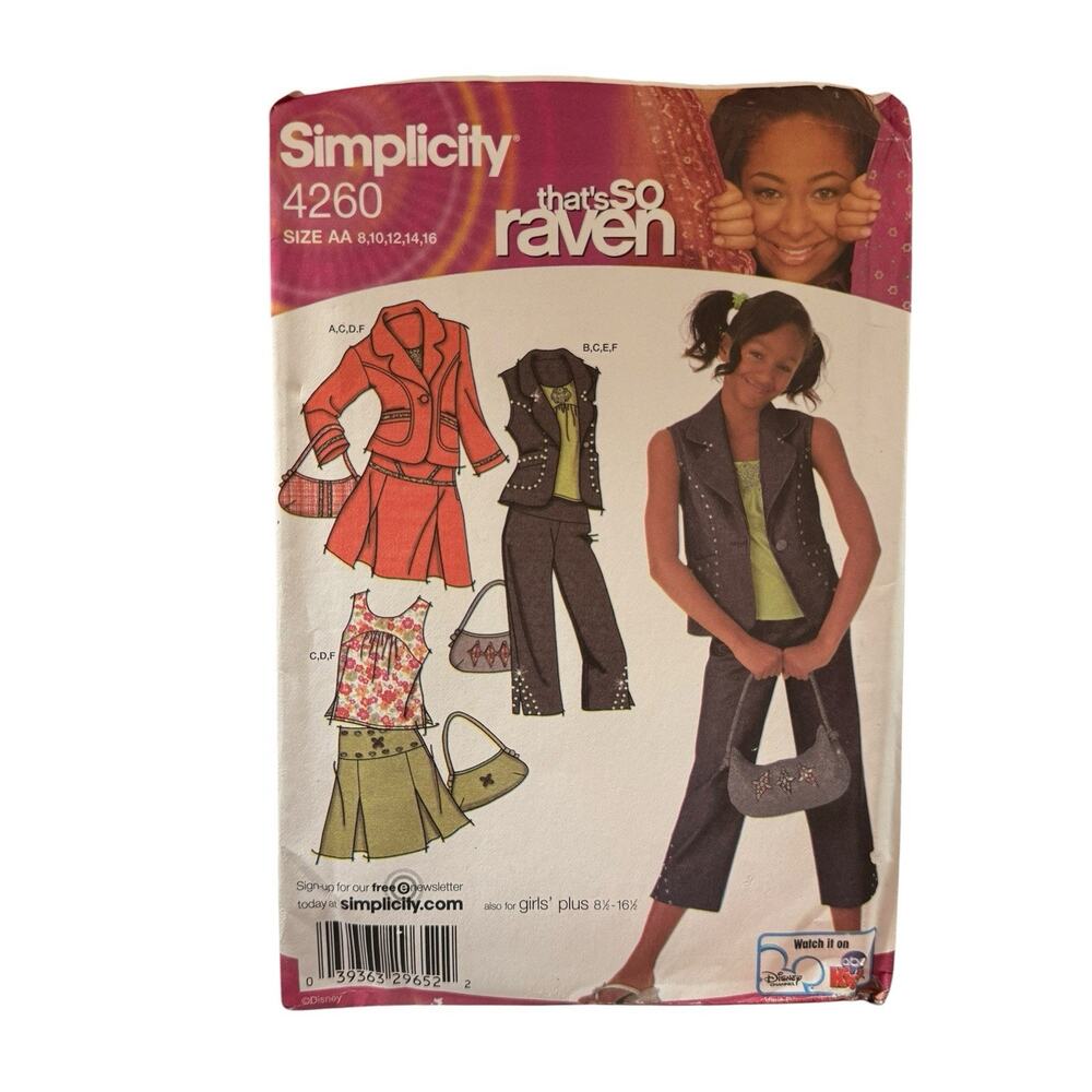 Simplicity 4260 That’s So Raven Top Skirt Pants Jacket Purse Sewing Pattern 8-16